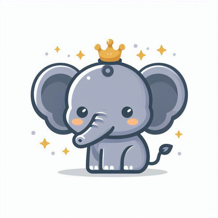Cute elephant with crown on his head. Vector cartoon illustration.のイラスト素材