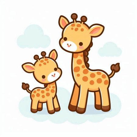Cute Giraffe and baby on white background. Vector illustration.のイラスト素材