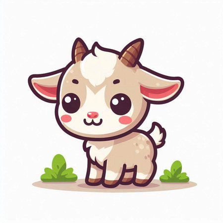 Cute goat on white background. Vector illustration. Cute cartoon goat.のイラスト素材