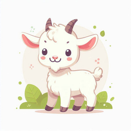 Cute goat cartoon character on white background. Vector illustration in flat style.のイラスト素材