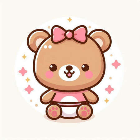 Cute Teddy Bear with pink bow on white background. Vector illustration.のイラスト素材