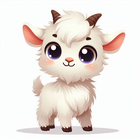 Cute goat with big eyes isolated on white background. Vector illustration.のイラスト素材