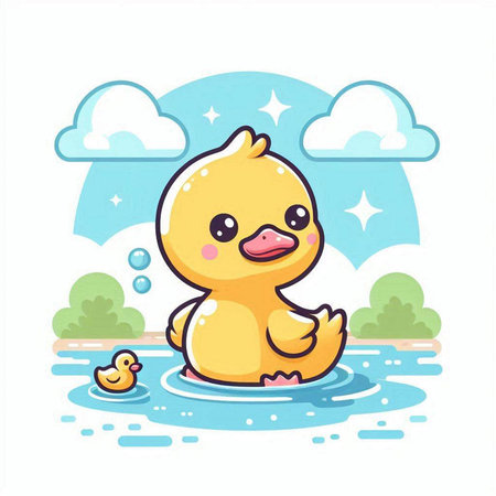 Cute duckling in the water. Vector cartoon character illustration.のイラスト素材