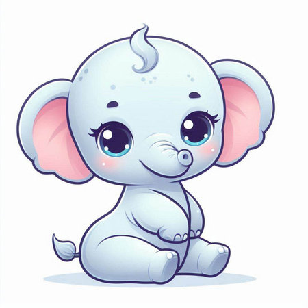 Cute baby elephant sitting on white background. Vector cartoon illustration.のイラスト素材