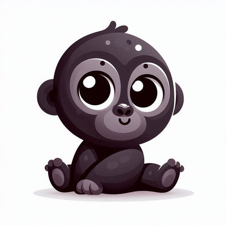 Cute black baby with big eyes sitting on white background. Vector illustration.のイラスト素材