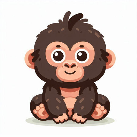 Cute monkey sitting on the floor. Vector illustration isolated on white background.のイラスト素材