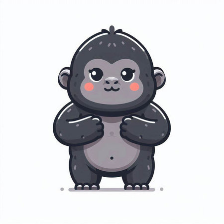 Cute black gorilla. Vector illustration isolated on a white background.のイラスト素材