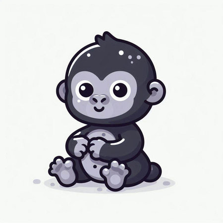 Cute baby gorilla sitting on white background. Vector illustration in cartoon style.のイラスト素材
