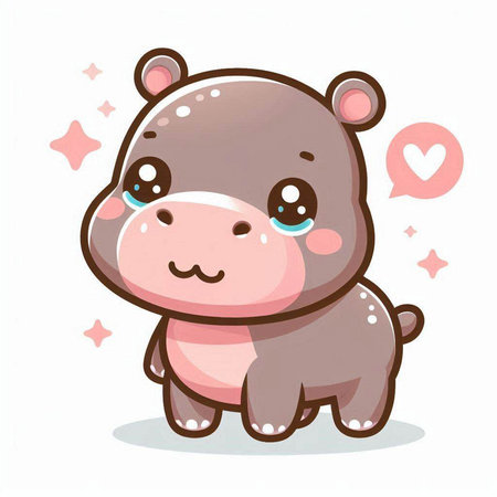 Cute hippo cartoon character. Vector illustration isolated on white background.のイラスト素材