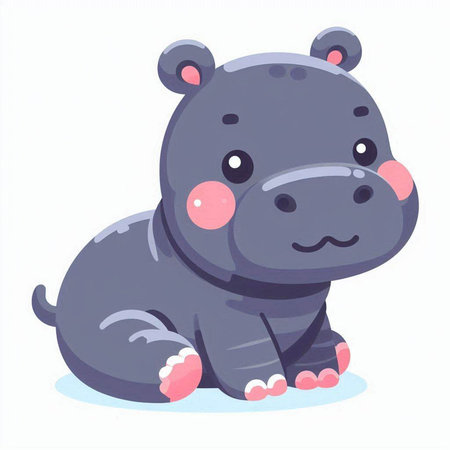 Cute cartoon hippo. Vector illustration isolated on white background.のイラスト素材
