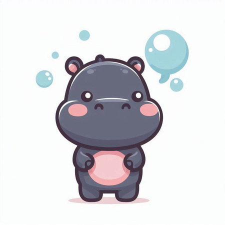 Cute hippo with speech bubble. Vector cartoon character illustration.のイラスト素材