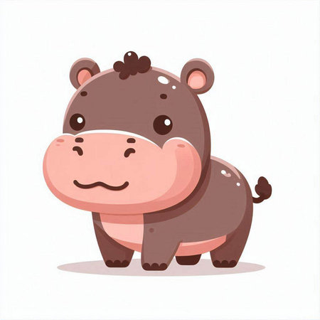 Cute cartoon hippo. Vector illustration isolated on white background.のイラスト素材