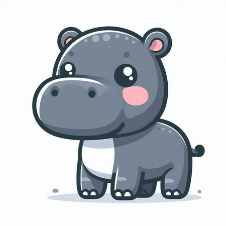 Cute cartoon hippo isolated on white background. Vector illustration.のイラスト素材