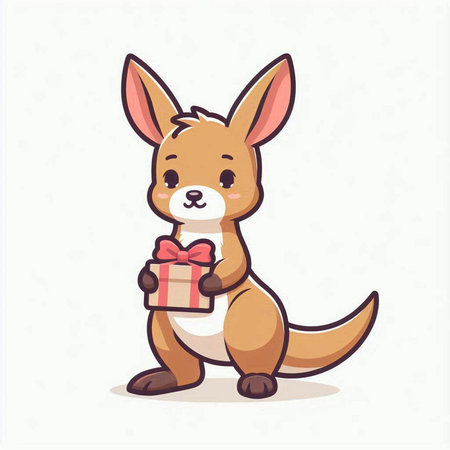 Cute kangaroo holding a gift box. Vector illustration.のイラスト素材