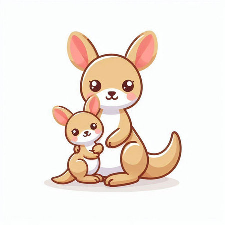 Cute kangaroo and baby kangaroo cartoon vector illustrationのイラスト素材