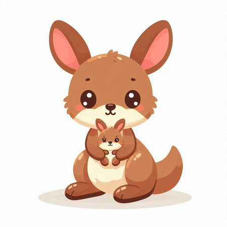 Cute cartoon kangaroo with a baby. Vector illustration.のイラスト素材