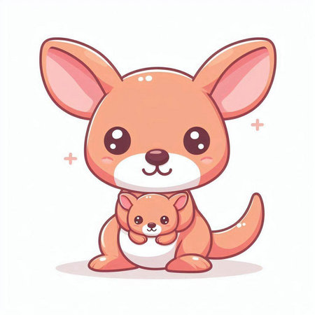 Kawaii kangaroo cartoon vector illustration. Cute kawaii kangaroo animal character with funny expression.のイラスト素材