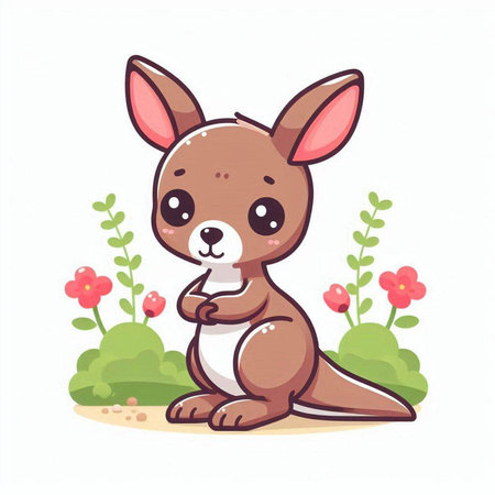 Cute kangaroo sitting in the garden. Vector illustration.のイラスト素材