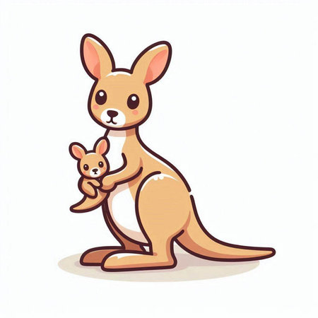 Kangaroo with baby on a white background. Vector illustration.のイラスト素材