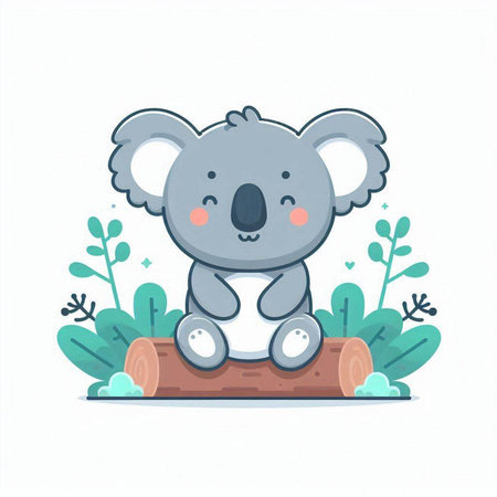 Cute koala sitting on a log in the forest. Vector illustration.のイラスト素材