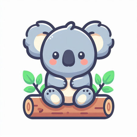 Cute koala sitting on a log. Vector illustration in cartoon style.のイラスト素材