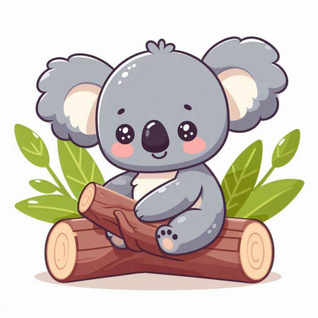 Cute cartoon koala sitting on a log. Vector illustration.のイラスト素材