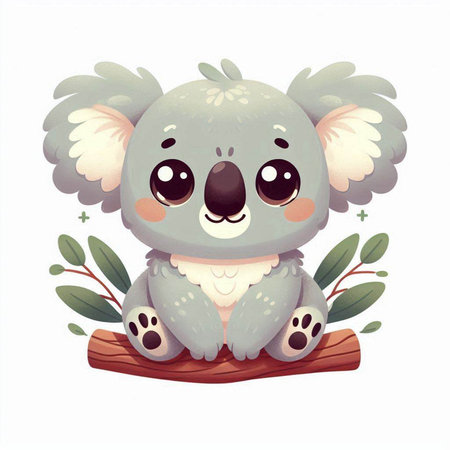 Cute cartoon koala sitting on a tree branch. Vector illustration.のイラスト素材