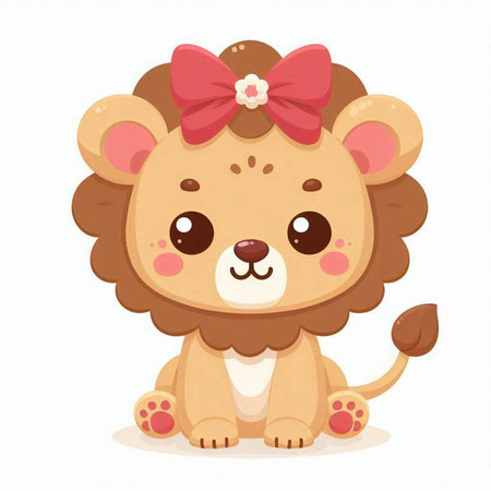 Cute cartoon lion. Vector illustration isolated on a white background.のイラスト素材
