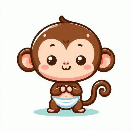 Cute monkey holding medical mask. Vector illustration isolated on white background.のイラスト素材