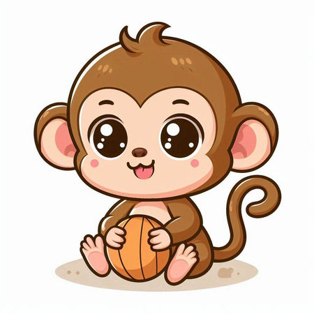 Cute monkey with basketball isolated on white background. Vector illustration.のイラスト素材