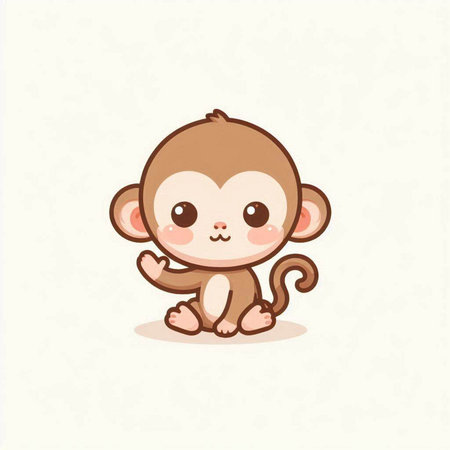 Cute cartoon monkey on a light background. Vector illustration, isolated.のイラスト素材