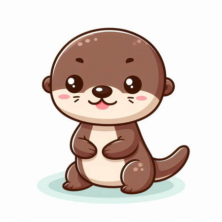Cute little baby otter isolated on white background. Vector illustration.のイラスト素材