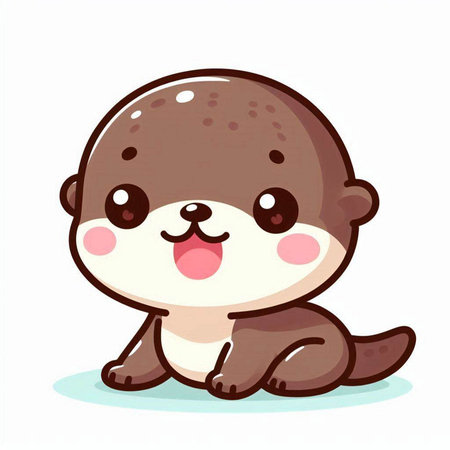 Cute baby otter sitting and smiling on white background. Vector illustration.のイラスト素材
