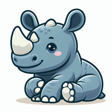 Cute cartoon rhinoceros on white background. Vector illustration.のイラスト素材