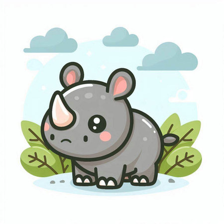 Cute rhinoceros in the jungle. Vector illustration.のイラスト素材