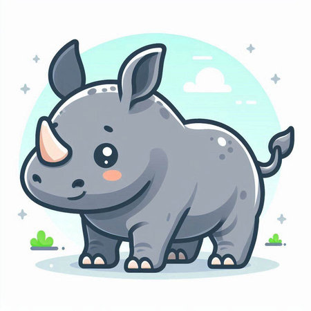 Cute rhinoceros cartoon vector illustration. Cute little animal character.のイラスト素材