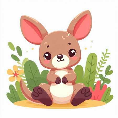 Cute kangaroo sitting on the ground, vector illustration.のイラスト素材