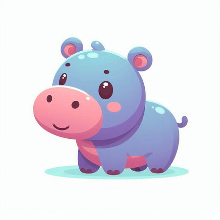 Cute cartoon hippo. Vector illustration isolated on white background.のイラスト素材