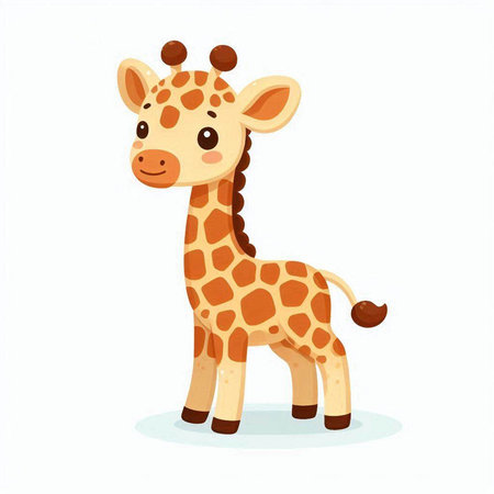 Cute cartoon giraffe. Vector illustration isolated on white background.のイラスト素材