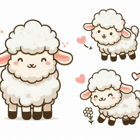 Cute sheep cartoon set. Vector illustration isolated on white background.のイラスト素材