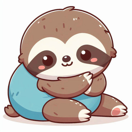 Cute cartoon sloth sitting on the floor. Vector illustration.のイラスト素材