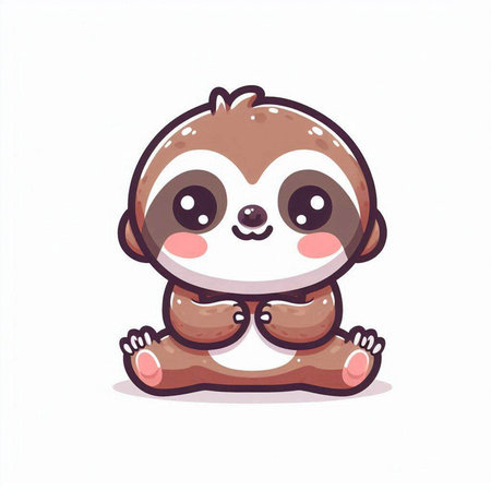 Cute cartoon sloth sitting on the ground. Vector illustration.のイラスト素材