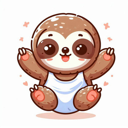Cute cartoon sloth sitting on white background. Vector illustration.のイラスト素材