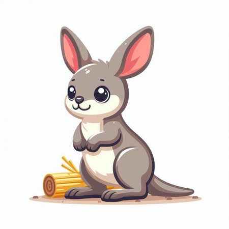 Cute kangaroo sitting on the ground. Vector illustration.のイラスト素材