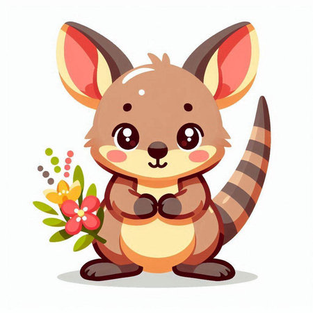 Cute kangaroo with flowers on white background. Vector illustration.のイラスト素材