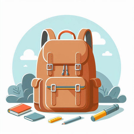 Backpack and school supplies. Back to school concept. Vector illustrationのイラスト素材