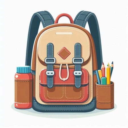 Backpack with school supplies. Back to school. Vector illustration.のイラスト素材