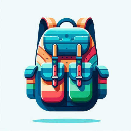 Colorful backpack. Vector illustration in flat style. Isolated on white background.のイラスト素材