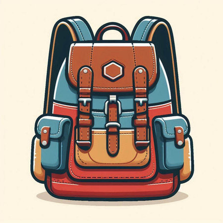 Illustration of a backpack in retro style on a light background.のイラスト素材