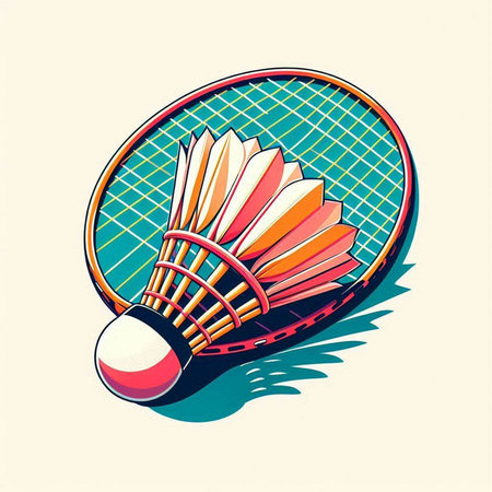 Badminton racket and shuttlecock. Vector illustration in retro styleのイラスト素材